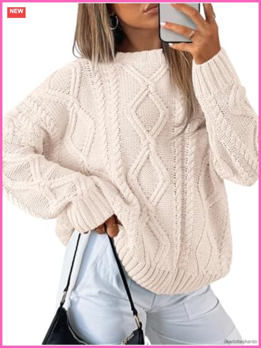 Women's Oversized Cable Knit Pullover Sweater Cotton Blend